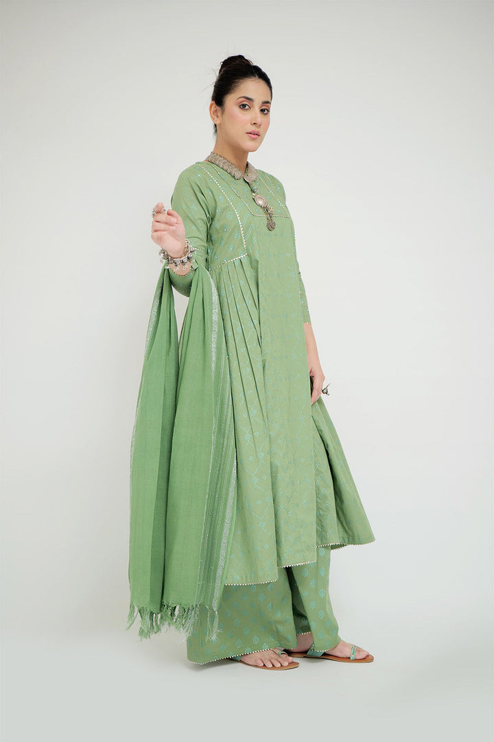 Senorita Women RTW Women Printed Green Casual 3 Piece Suit Cotton Cambric LAD-02659 - Summer Collection