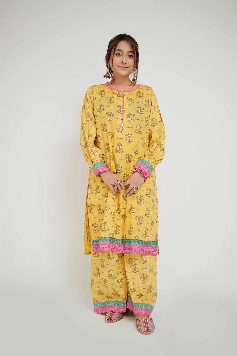 Senorita Women RTW Women Yellow and Multicolor Casual 2 Piece Suit Cotton Lawn Printed LAC-02692 - Summer Collection