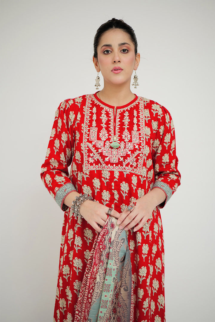 Senorita Women RTW Women Red and Multicolor Casual 3 Piece Suit Cotton Lawn Printed LAD-02686 - Summer Collection