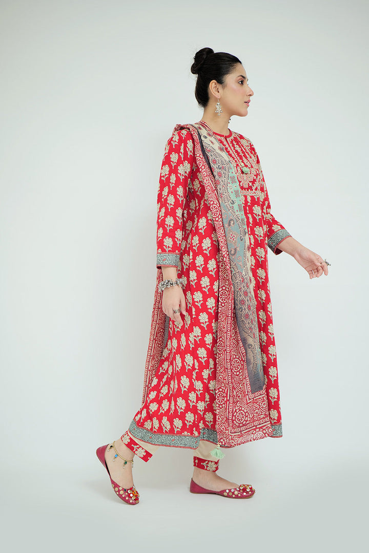 Senorita Women RTW Women Red and Multicolor Casual 3 Piece Suit Cotton Lawn Printed LAD-02686 - Summer Collection