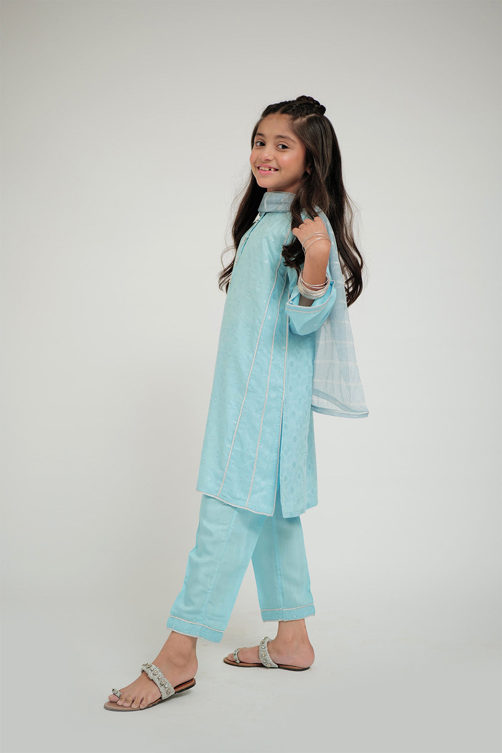 Senorita Kids RTW Farozi and Silver Casual Plus 3 Piece Suit Viscose Jacquard Filament KBD-02667 - Summer Collection