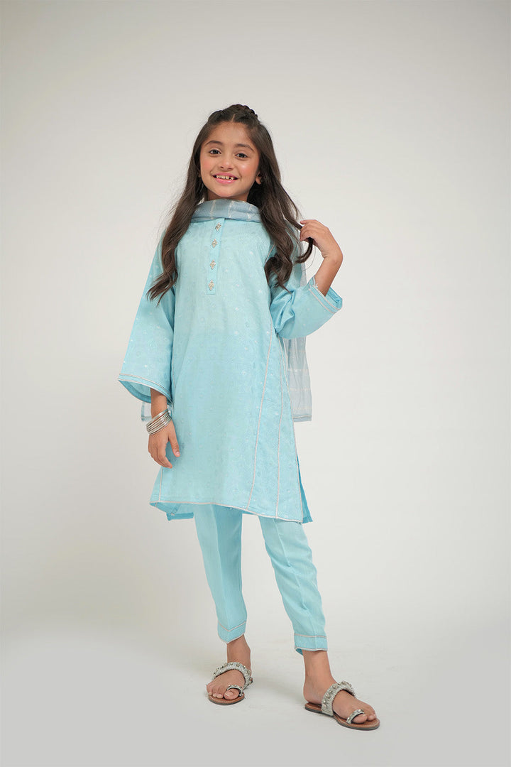 Senorita Kids RTW Farozi and Silver Casual Plus 3 Piece Suit Viscose Jacquard Filament KBD-02667 - Summer Collection