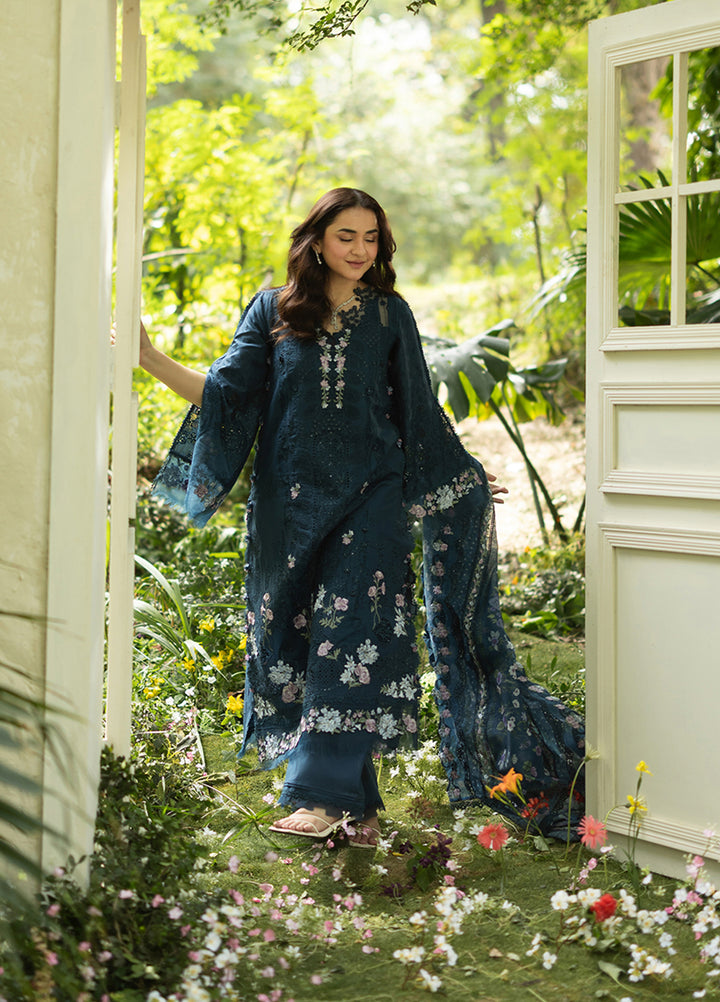 Elaf Premium Unstitched Embroidered Lawn 3 Piece Suit EL26ULF Emerald Fern ELQ-3B - Festive Collection