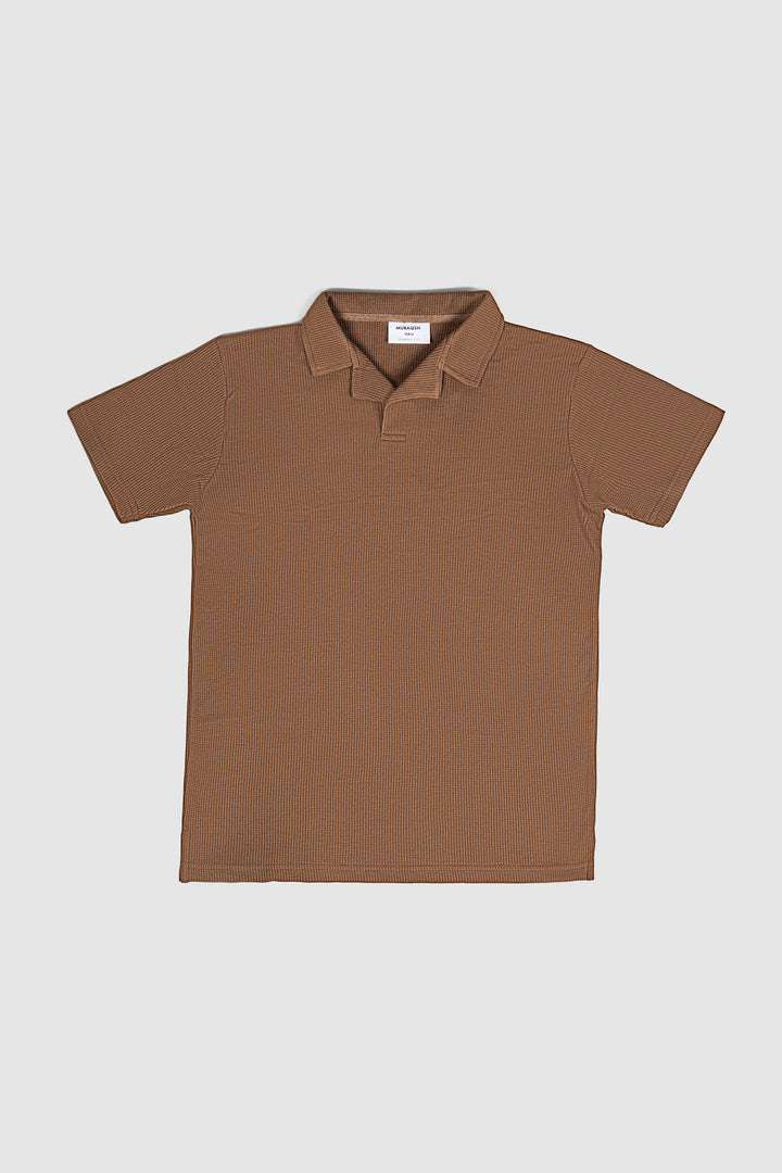 Muraqsh Ready To Wear Solids Cotton Men Camel Waffle Revere Polo ABD-CWRP - Summer Collection