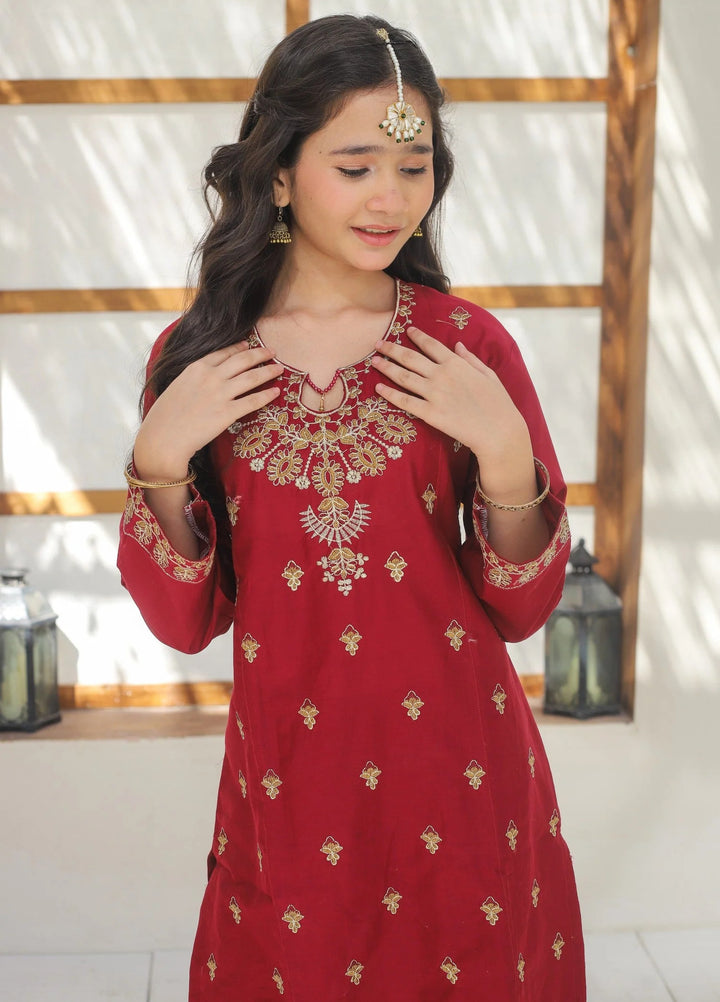 Khanak Girls RTW Embroidered Cotton 2 Piece Suit KST-145 - Festive Collection