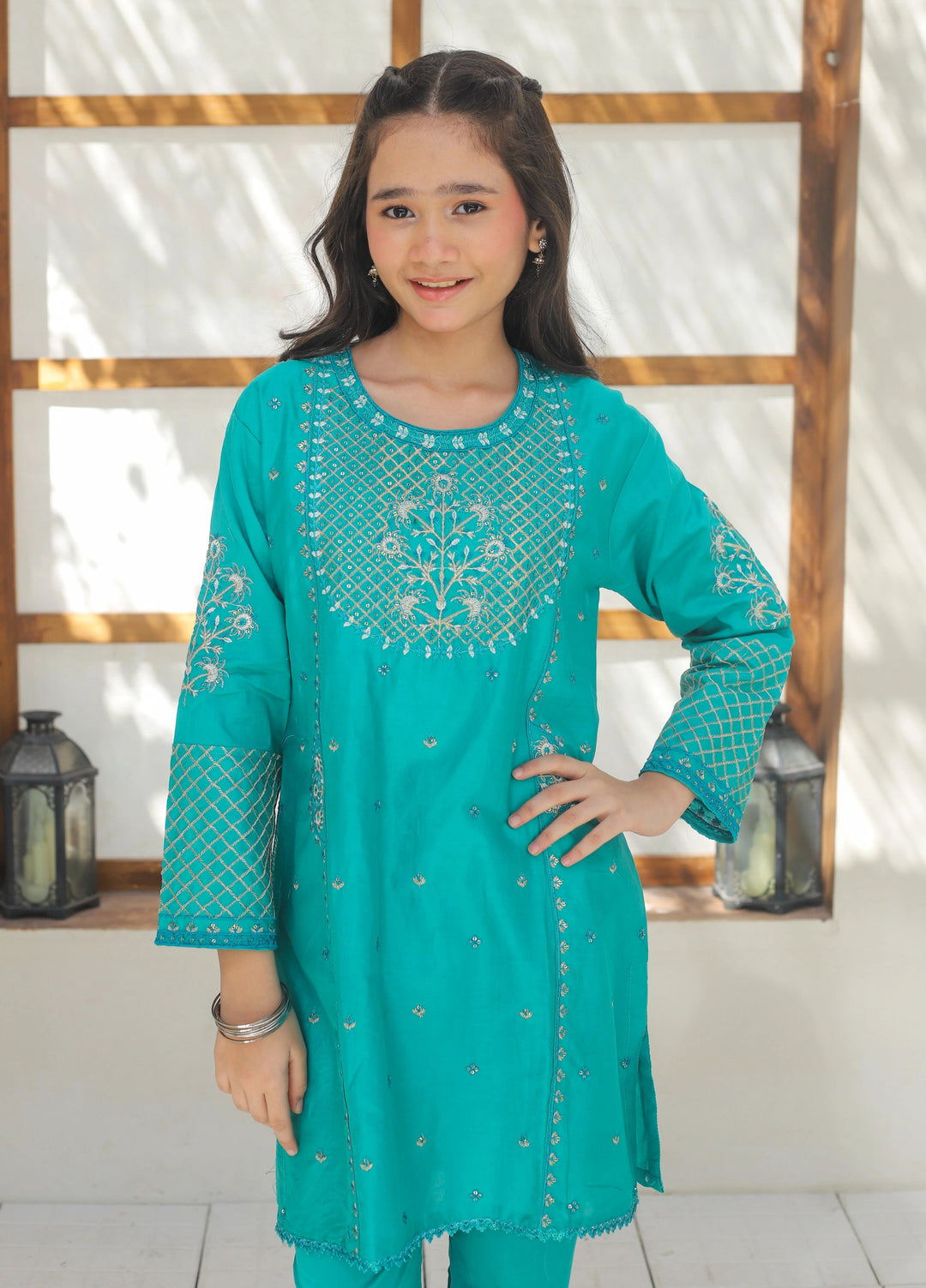 Khanak Girls RTW Embroidered Cotton 2 Piece Suit KST-139 - Casual Collection