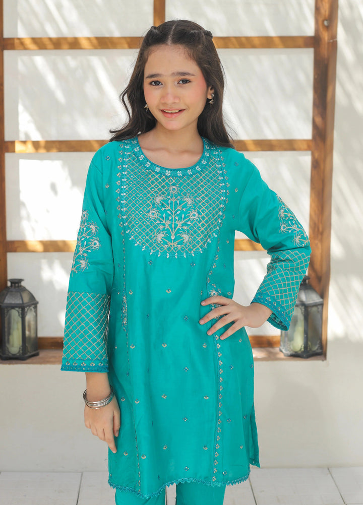 Khanak Girls RTW Embroidered Cotton 2 Piece Suit KST-139 - Casual Collection