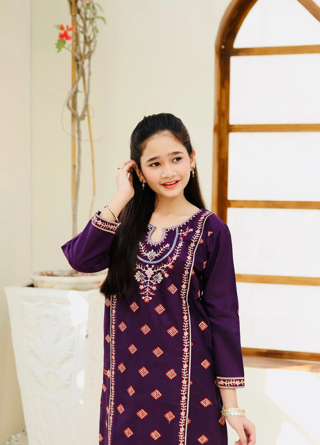Khanak Girls RTW Embroidered Cotton 2 Piece Suit KST-115 - Casual Collection