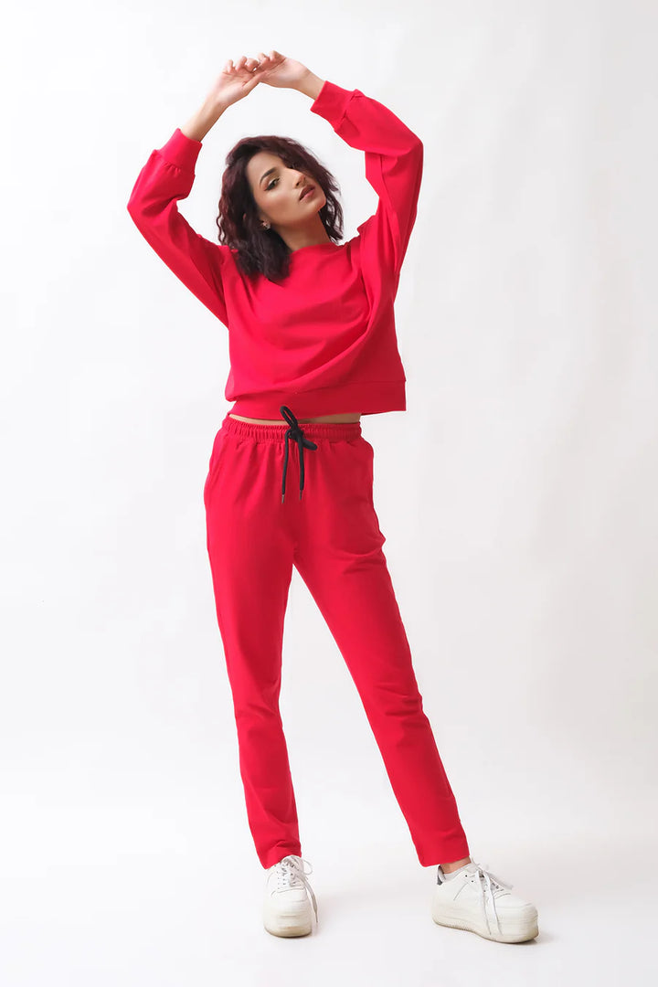 Dhaga Women Western Solids 2 Piece jersy Red Co Ords Crop DHSSSCO5 - Summer Collection