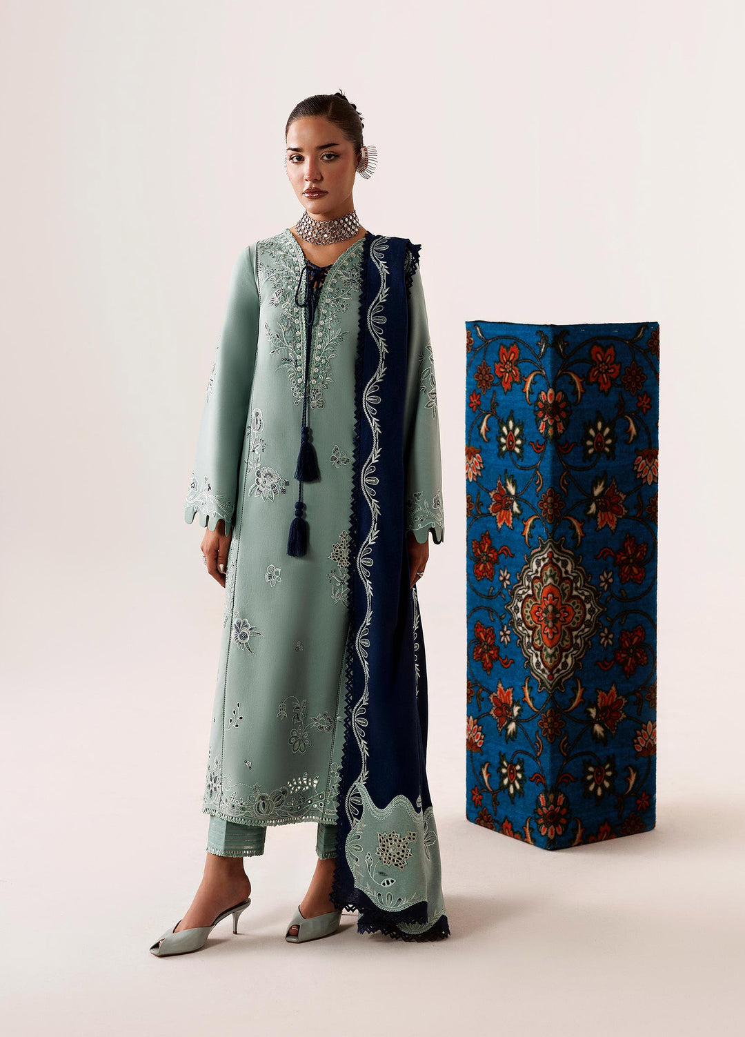 Q line by Qalamkar Unstitched Embroidered Slub Linen 3 Piece Suit QLK26UQL Taliya QLW-11 - Winter Collection