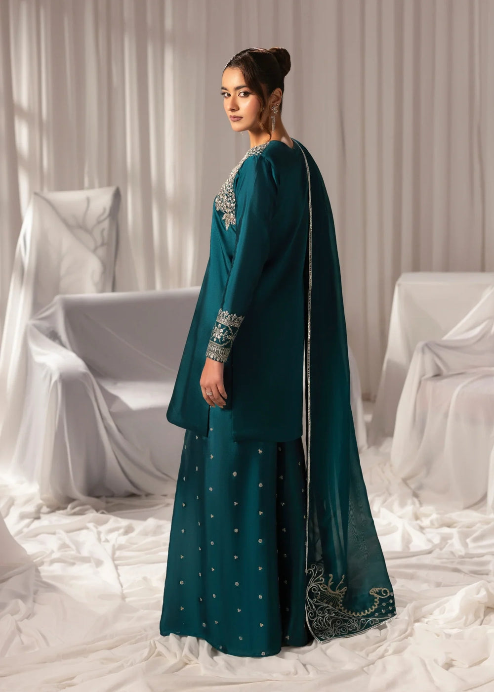 Celeste by Jamni RTW Embroidered Sheesh Silk 3 Piece Suit JUNIPER Festive Collection