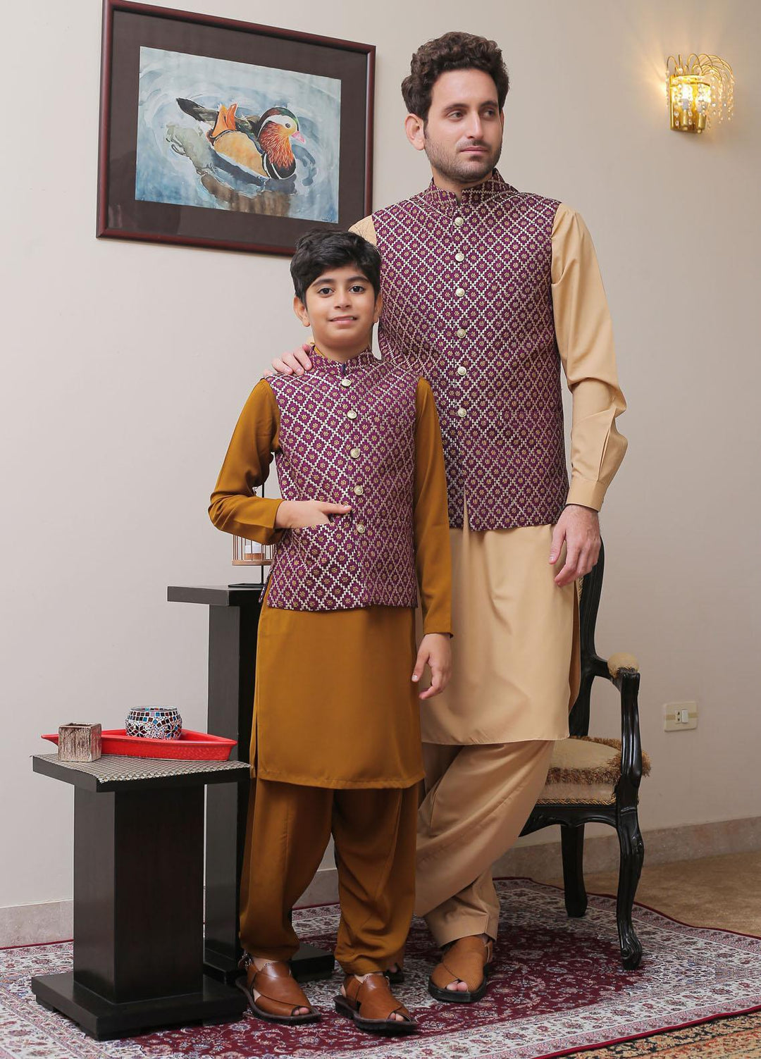 Real Image Raw Silk Formal Waistcoat for Men -  OW - 013 Purple Gold