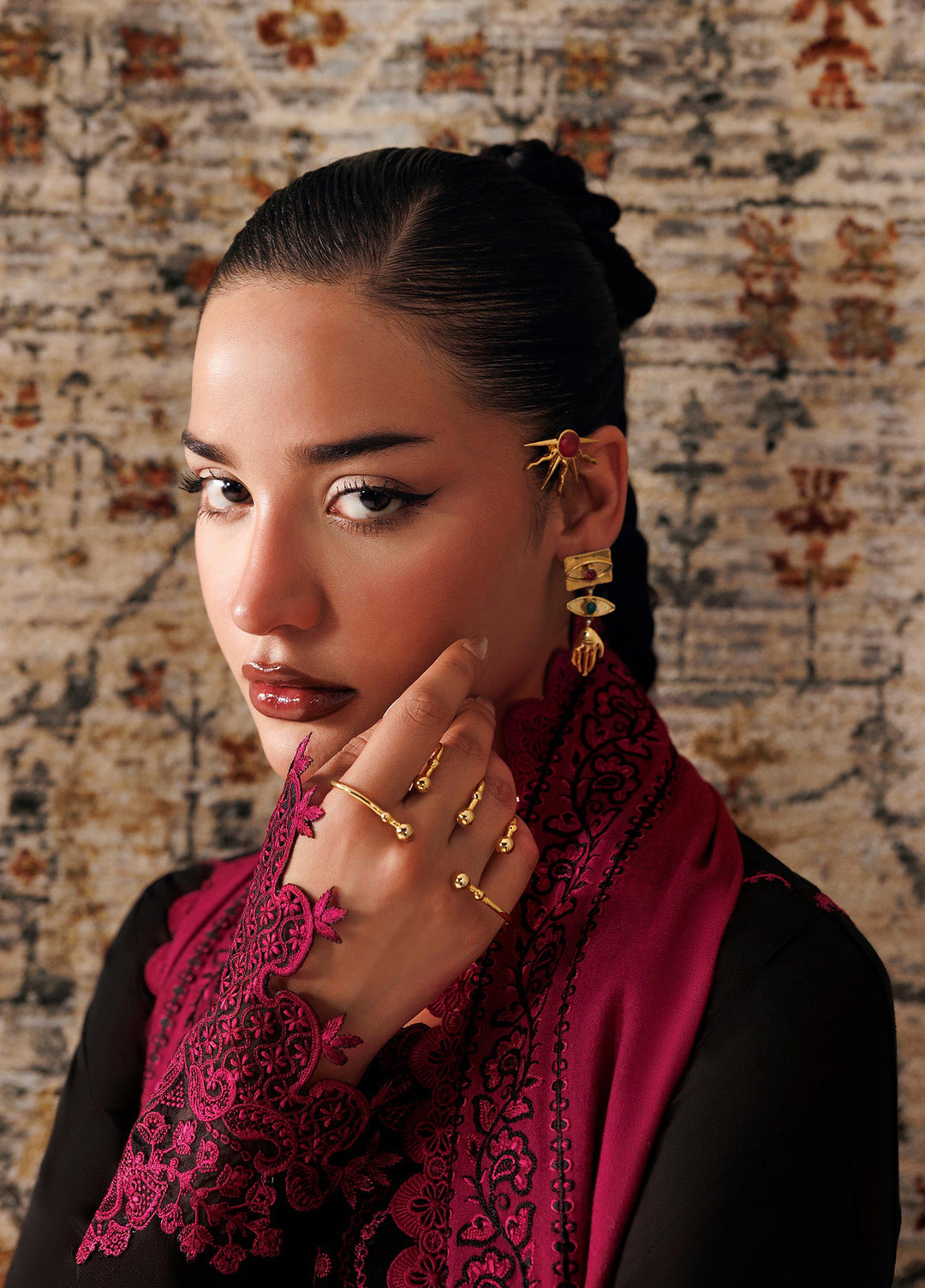 Q line by Qalamkar Unstitched Embroidered Slub Linen 3 Piece Suit QLK26UQL Yani QLW-12 - Winter Collection