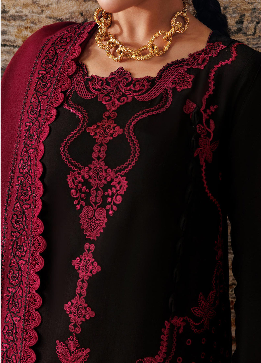 Q line by Qalamkar Unstitched Embroidered Slub Linen 3 Piece Suit QLK26UQL Yani QLW-12 - Winter Collection