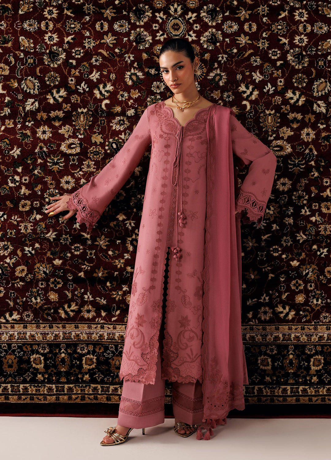 Q line by Qalamkar Unstitched Embroidered Slub Linen 3 Piece Suit QLK26UQL Daniya QLW-13 - Winter Collection