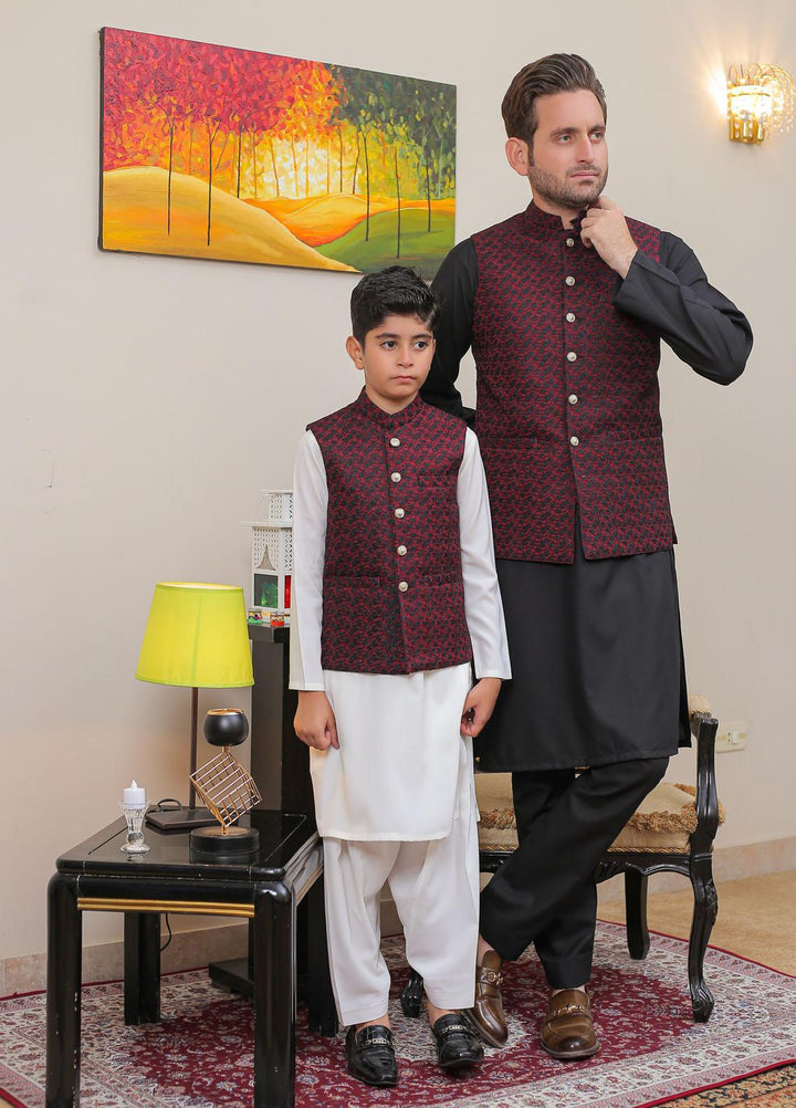 Real Image Raw Silk Formal Waistcoat for Men -  OW - 014 Blk Maroon