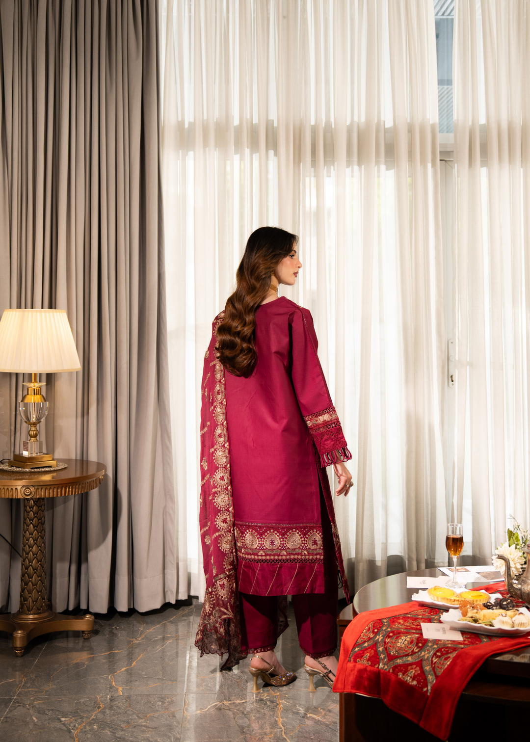 Aria By Meerak RTW Embroidered Lawn 3 Piece Suit Blush Festive Collection