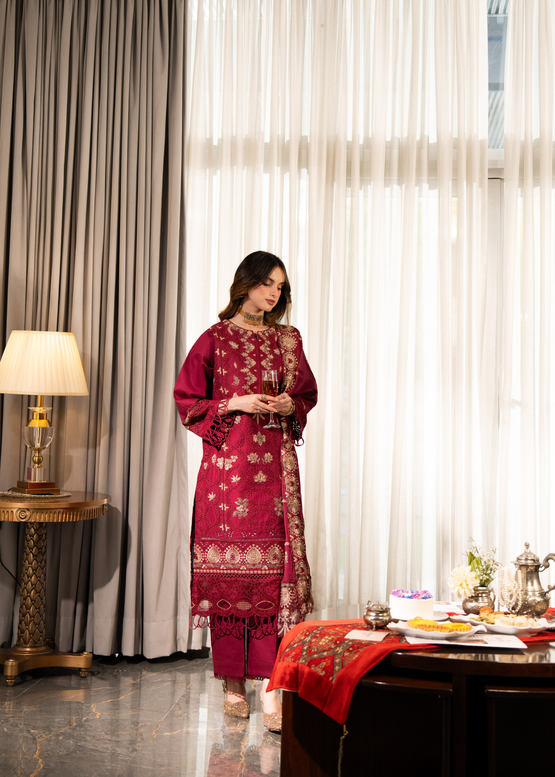 Aria By Meerak RTW Embroidered Lawn 3 Piece Suit Blush Festive Collection