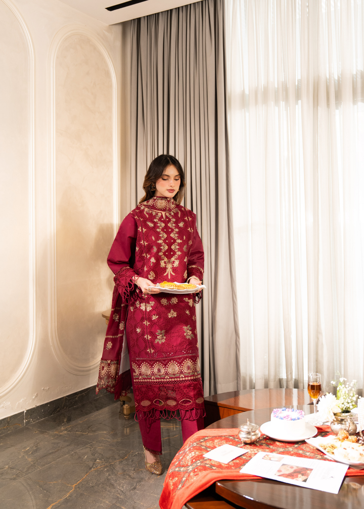 Aria By Meerak RTW Embroidered Lawn 3 Piece Suit Blush Festive Collection