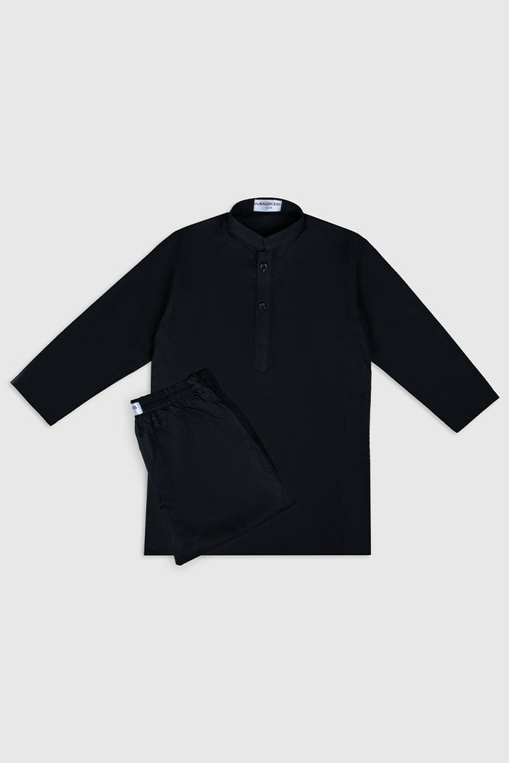 Muraqsh Ready To Wear Solids Cotton Boys Black Kurta Trouser MUR-BSCKT - Summer Collection