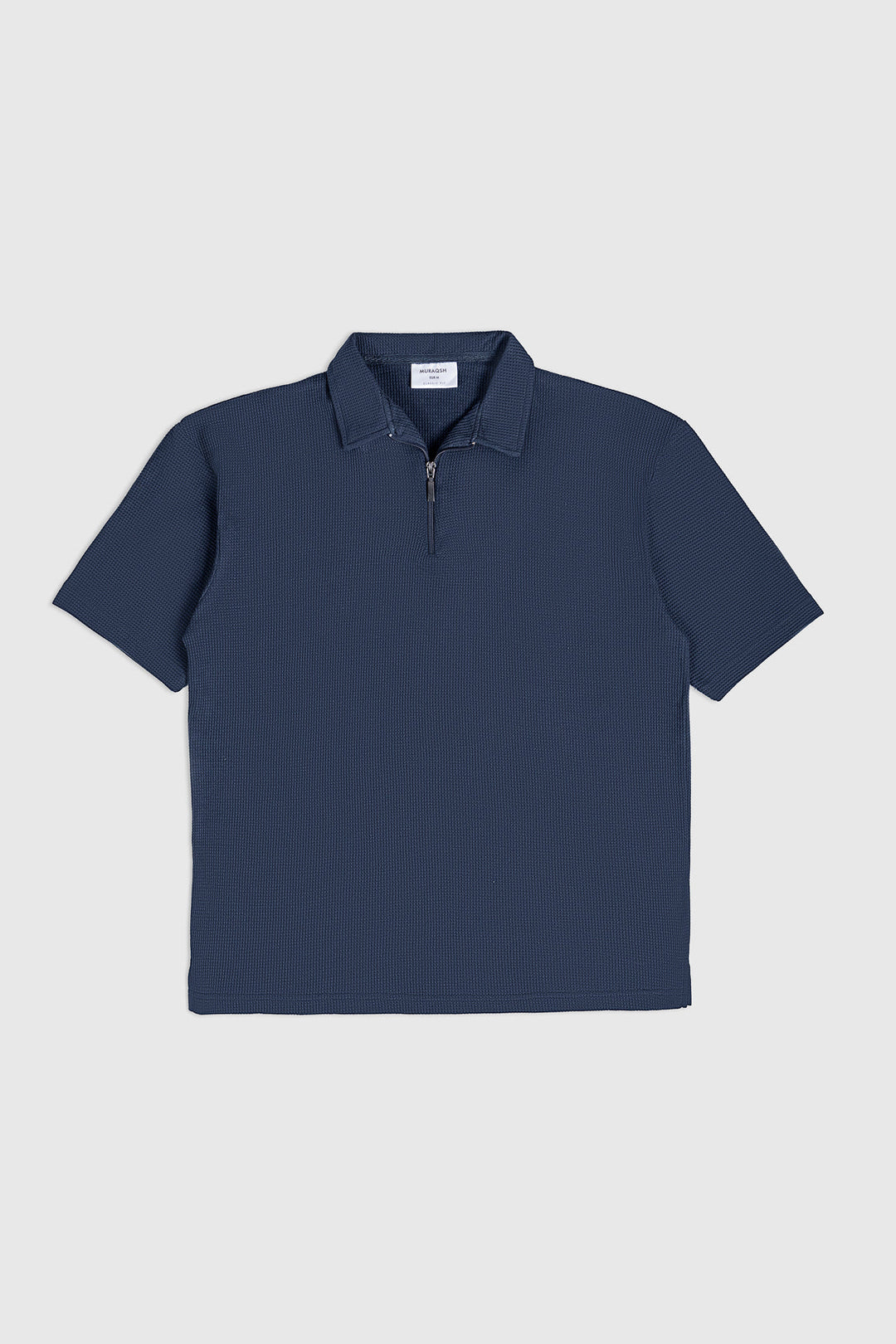 Muraqsh Ready To Wear Solids Waffle Men Deep Blue Oversized Zipper Polo ABD-DBOZP - Summer Collection