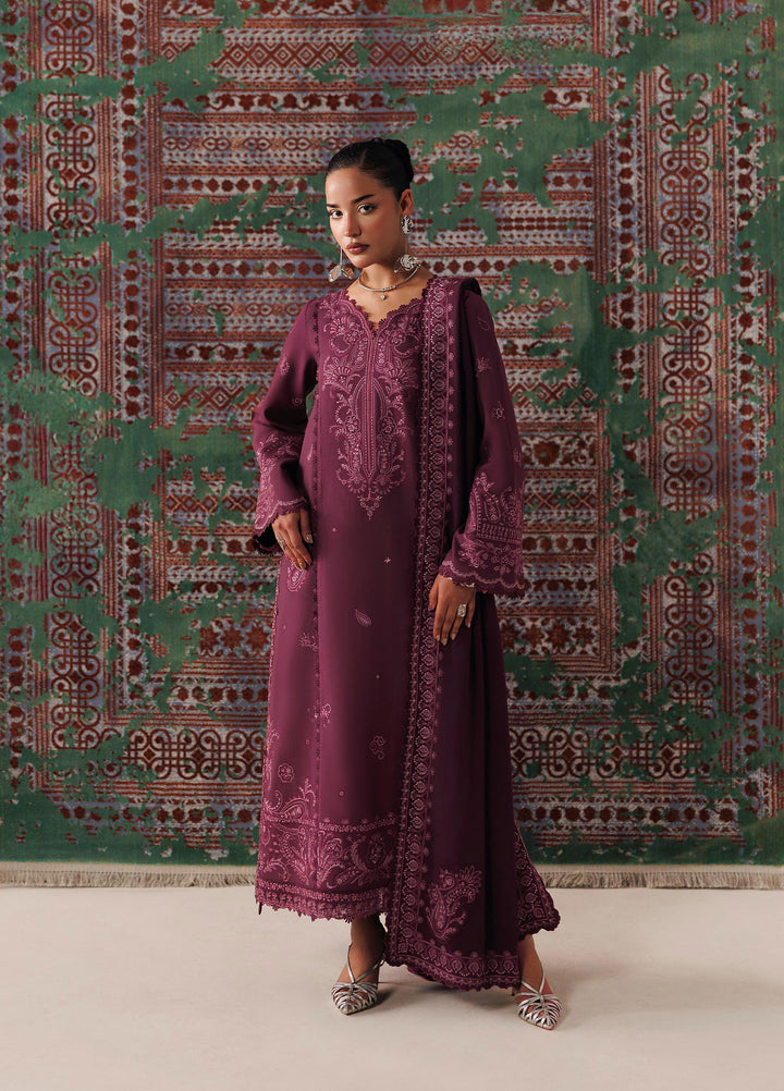 Q line by Qalamkar Unstitched Embroidered Slub Linen 3 Piece Suit QLK26UQL Farwa QLW-14 - Winter Collection