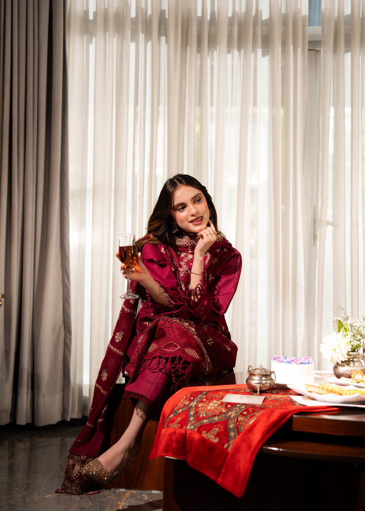 Aria By Meerak RTW Embroidered Lawn 3 Piece Suit Blush Festive Collection