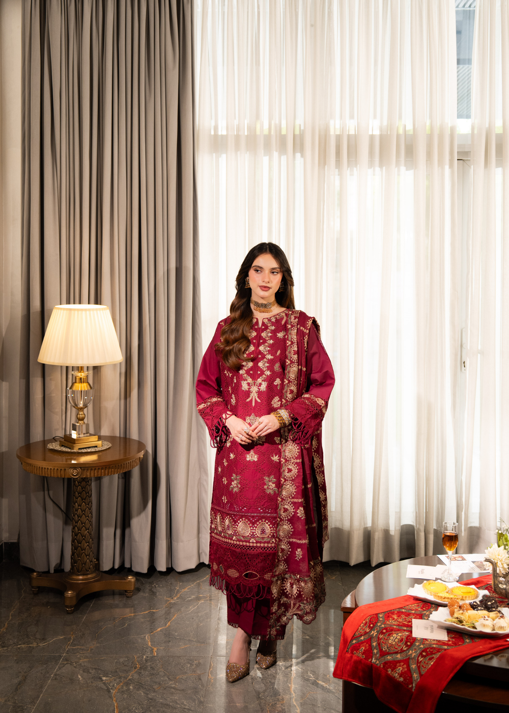 Aria By Meerak RTW Embroidered Lawn 3 Piece Suit Blush Festive Collection