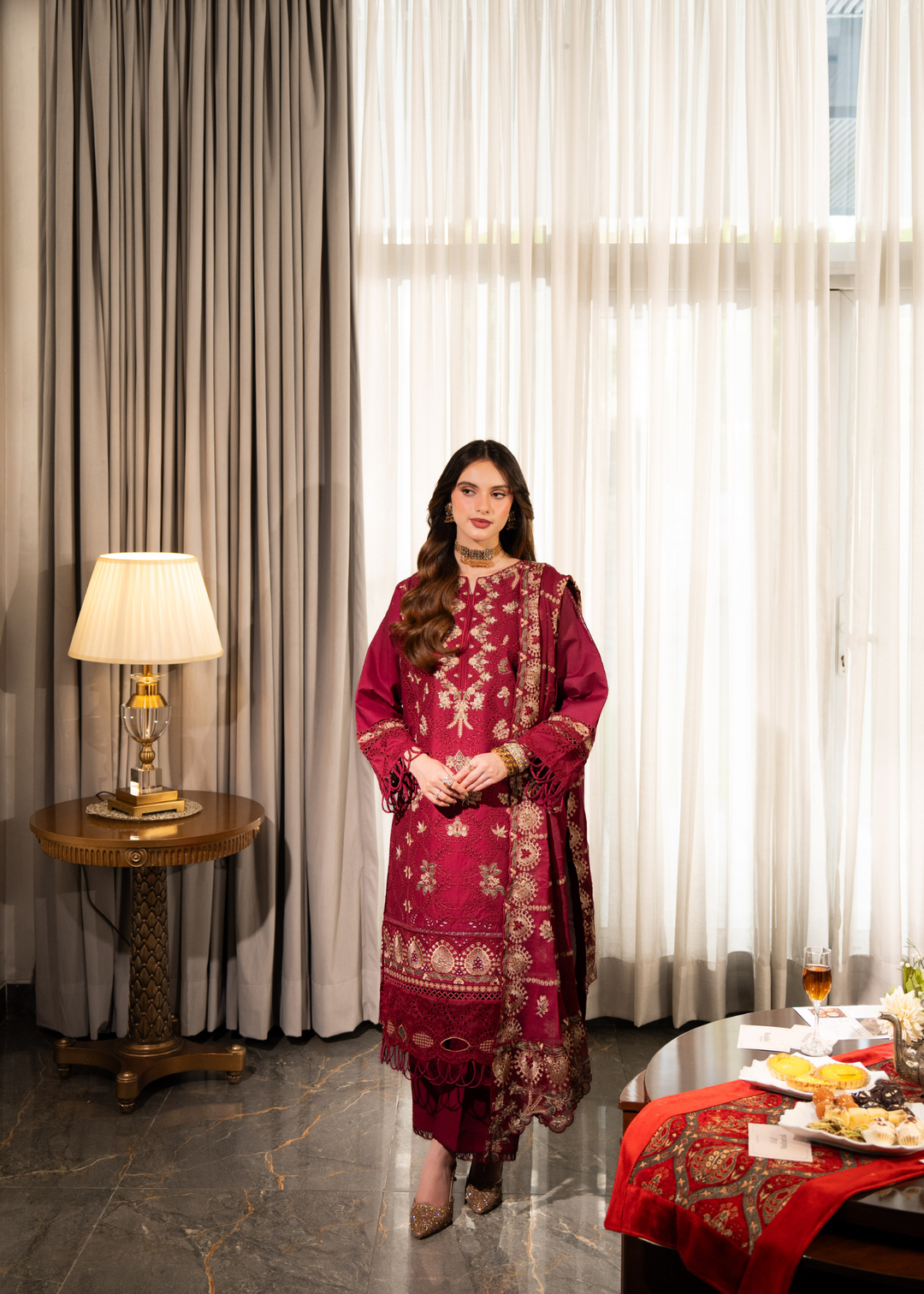 Aria By Meerak RTW Embroidered Lawn 3 Piece Suit Blush Festive Collection