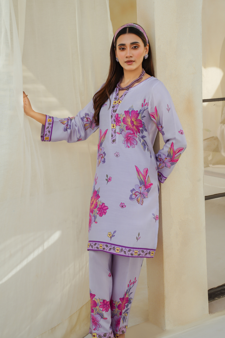 Divinely Crafted Pret Printed Cotton Silk 2 Piece Purple Haze