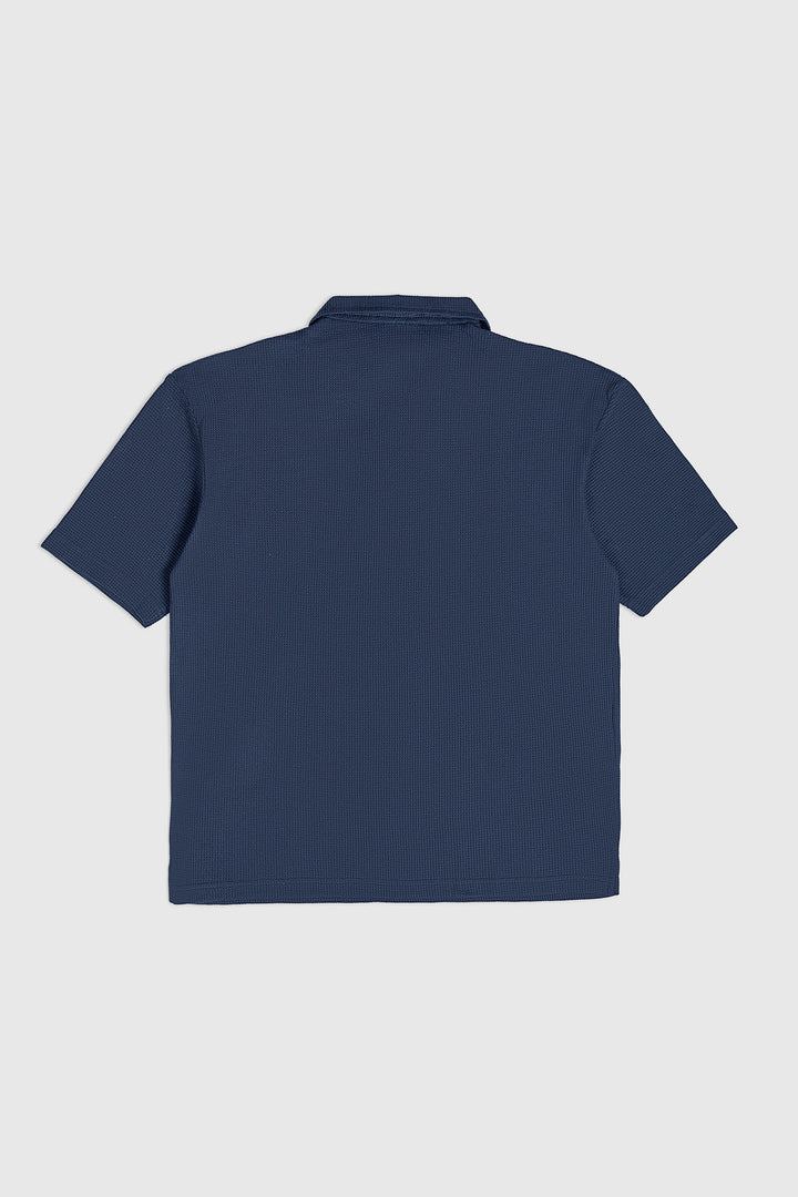 Muraqsh Ready To Wear Solids Waffle Men Deep Blue Oversized Zipper Polo ABD-DBOZP - Summer Collection