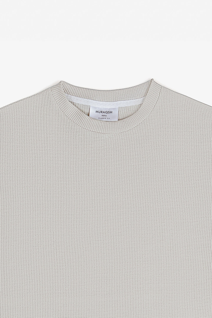 Muraqsh Ready To Wear Solids Waffle Men Ash White Oversized T-Shirt ABD-AWWOT - Summer Collection