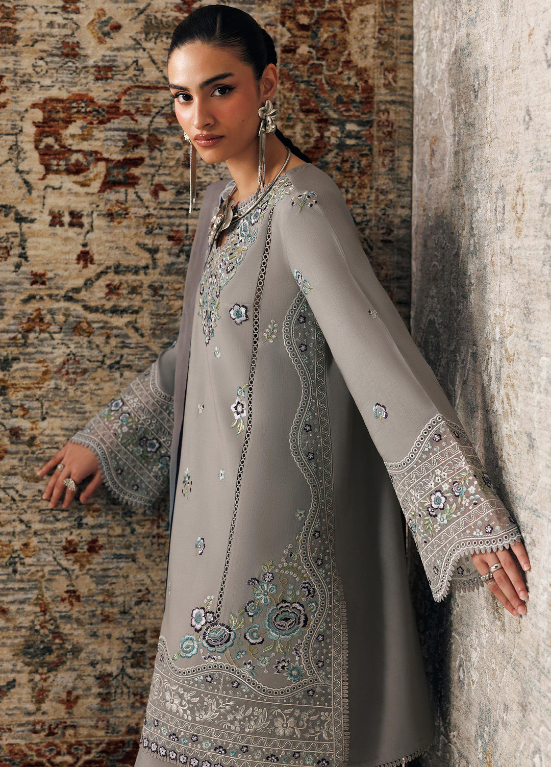 Q line by Qalamkar Unstitched Embroidered Slub Linen 3 Piece Suit QLK26UQL Gina QLW-15 - Winter Collection