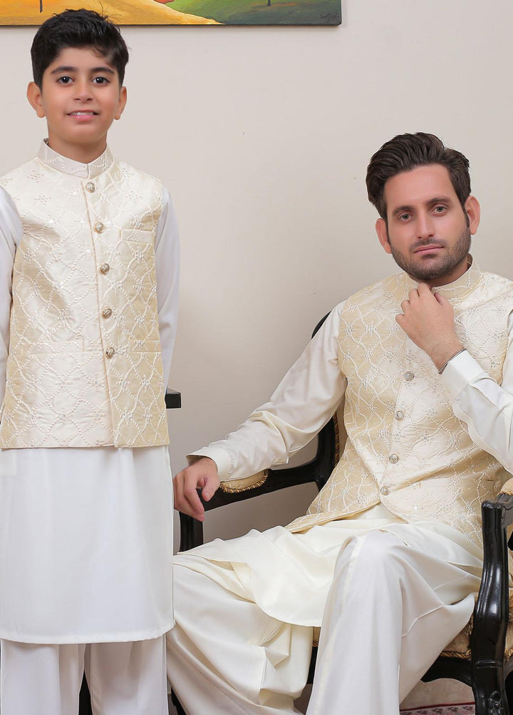 Real Image Raw Silk Formal Waistcoat for Men -  OW - 016 Pearl Cream