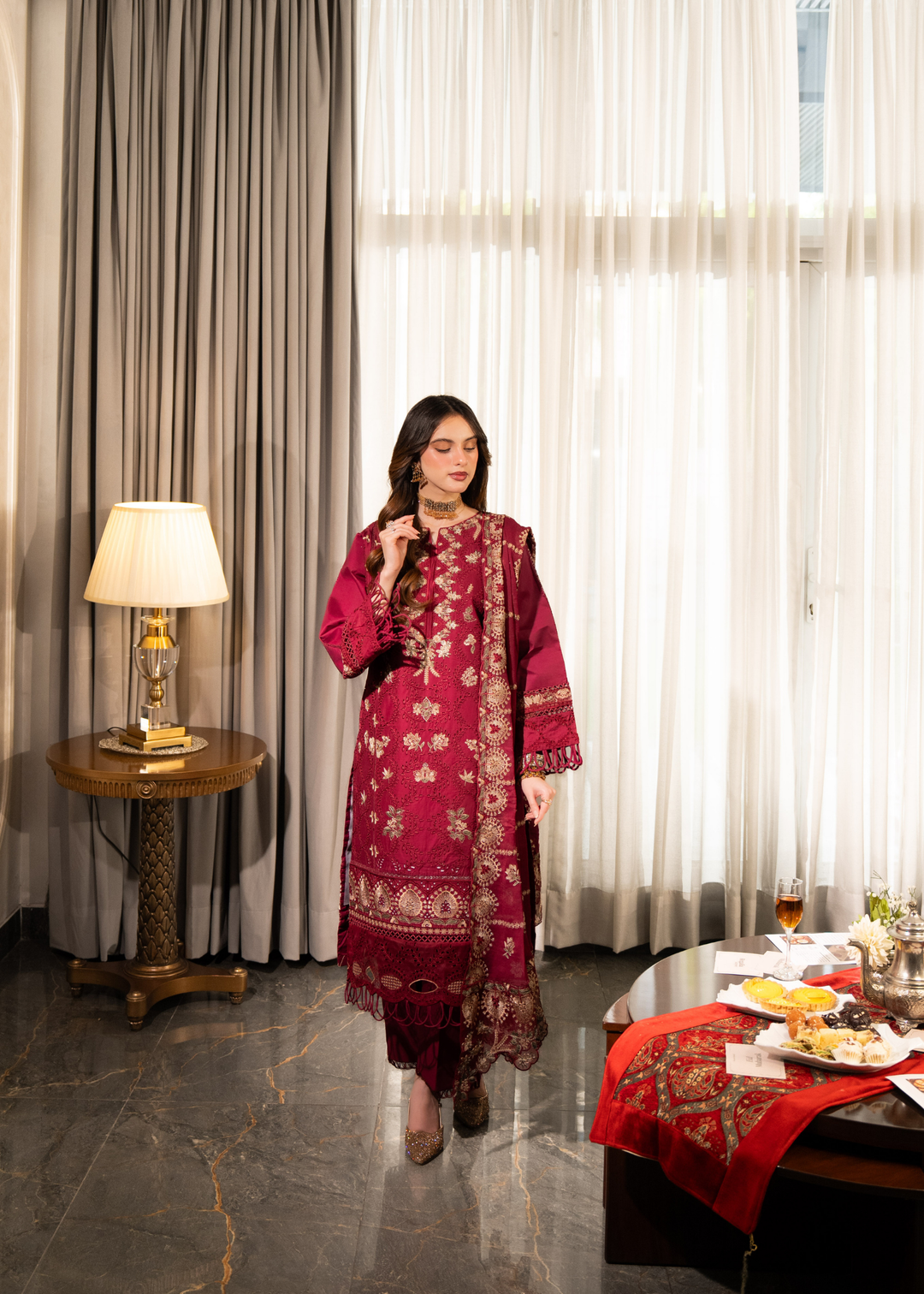 Aria By Meerak RTW Embroidered Lawn 3 Piece Suit Blush Festive Collection