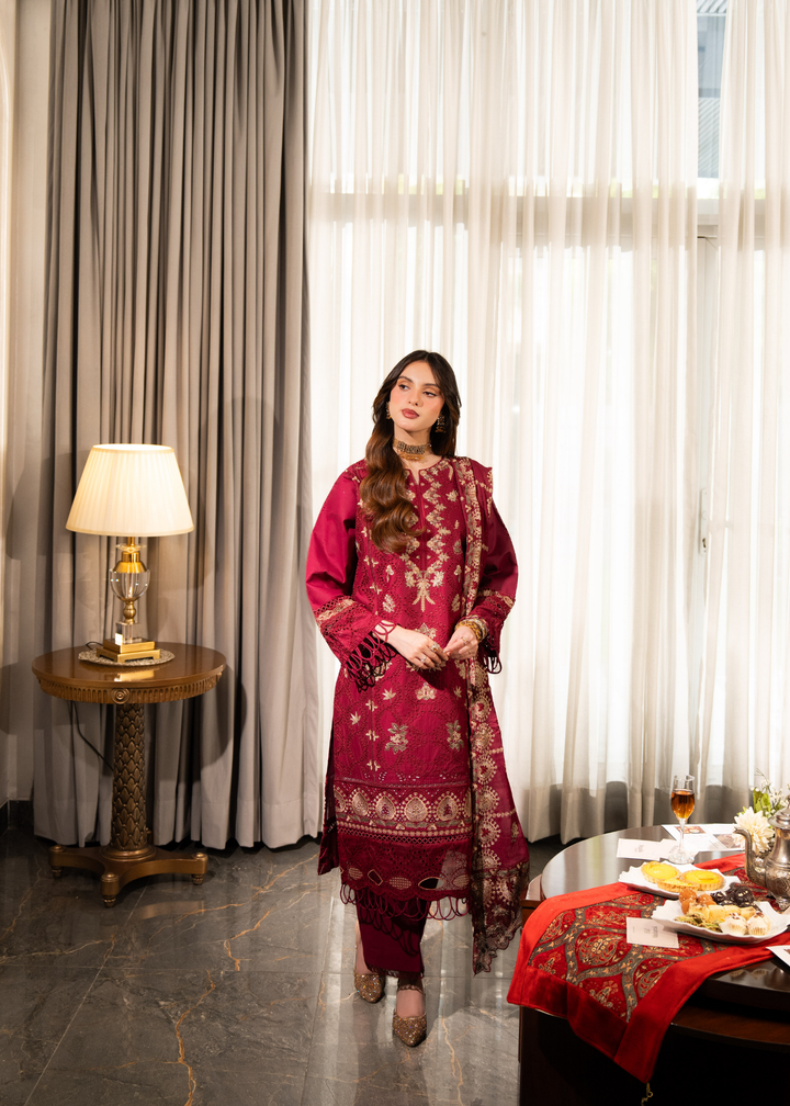 Aria By Meerak RTW Embroidered Lawn 3 Piece Suit Blush Festive Collection