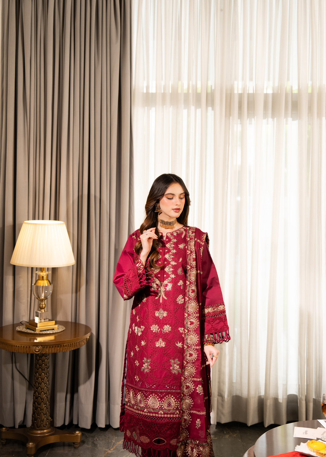 Aria By Meerak RTW Embroidered Lawn 3 Piece Suit Blush Festive Collection