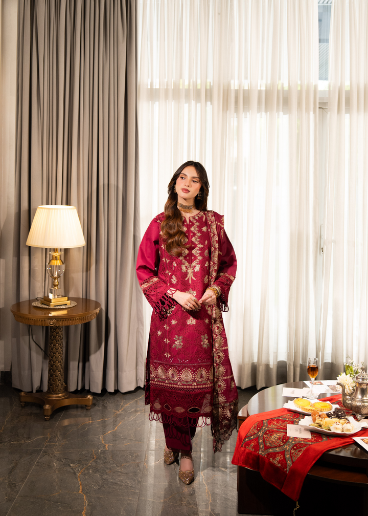 Aria By Meerak RTW Embroidered Lawn 3 Piece Suit Blush Festive Collection