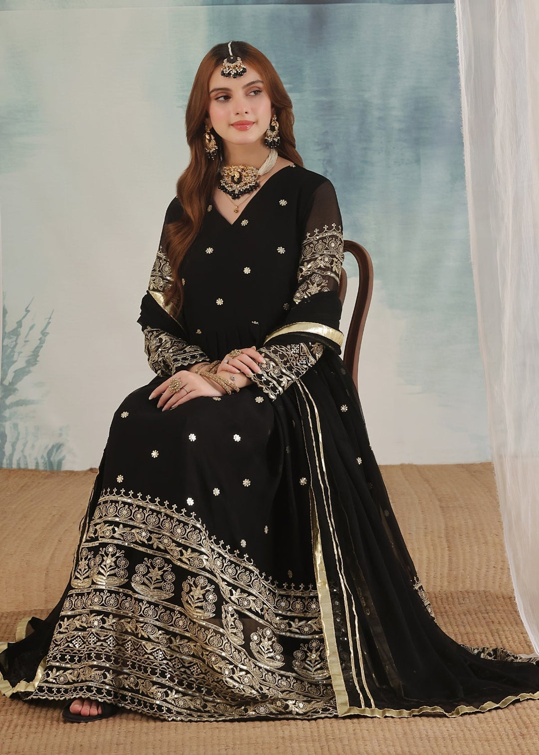 Unss Apparel Women Pret Embroidered Chiffon 3 piece suit Miraal Black - Festive Collection