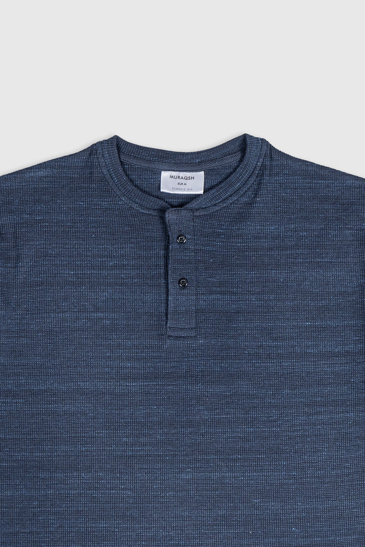 Muraqsh Ready To Wear Solids Waffle Men Spotted Navy Oversized Henley ABDNBWOH - Summer Collection