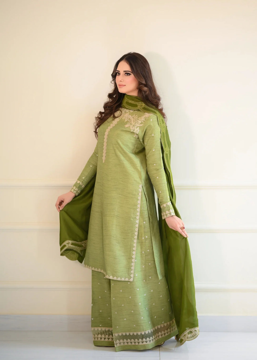 Silk Atelier by Jamni RTW Embroidered Korean Silk 3 Piece Suit MINT CRUSH Festive Collection