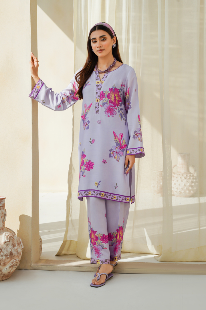 Divinely Crafted Pret Printed Cotton Silk 2 Piece Purple Haze