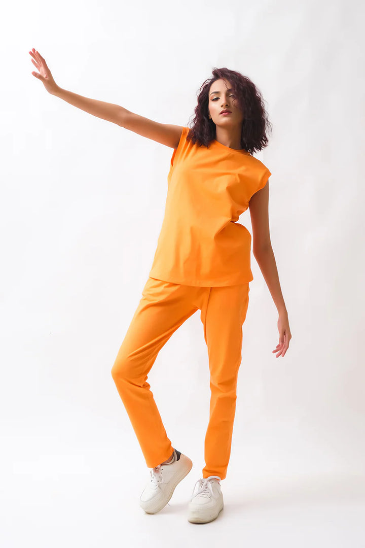 Dhaga Women Western Solids 2 Piece jersy Orange Co Ords DHSSSCO - Summer Collection