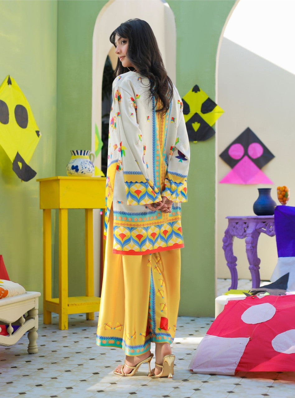 Printnation by Anayra Amal RTW Printed Poly Raw Silk 2 Piece Sky Petals - Casual Collection