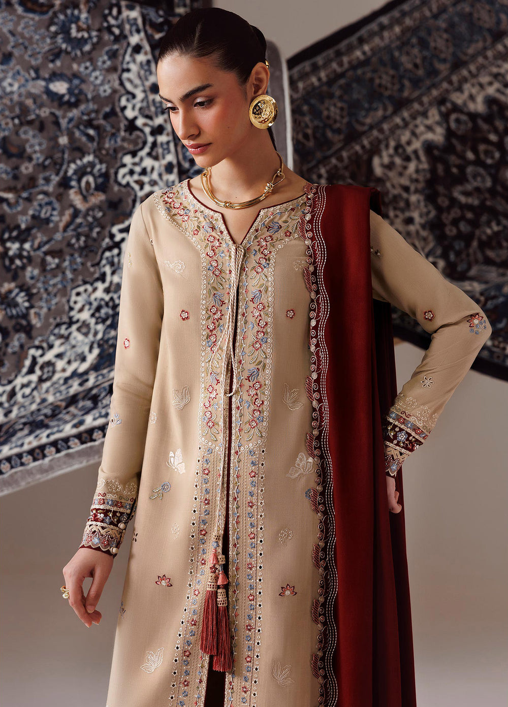 Q line by Qalamkar Unstitched Embroidered Slub Linen 3 Piece Suit QLK26UQL Hamna QLW-16 - Winter Collection