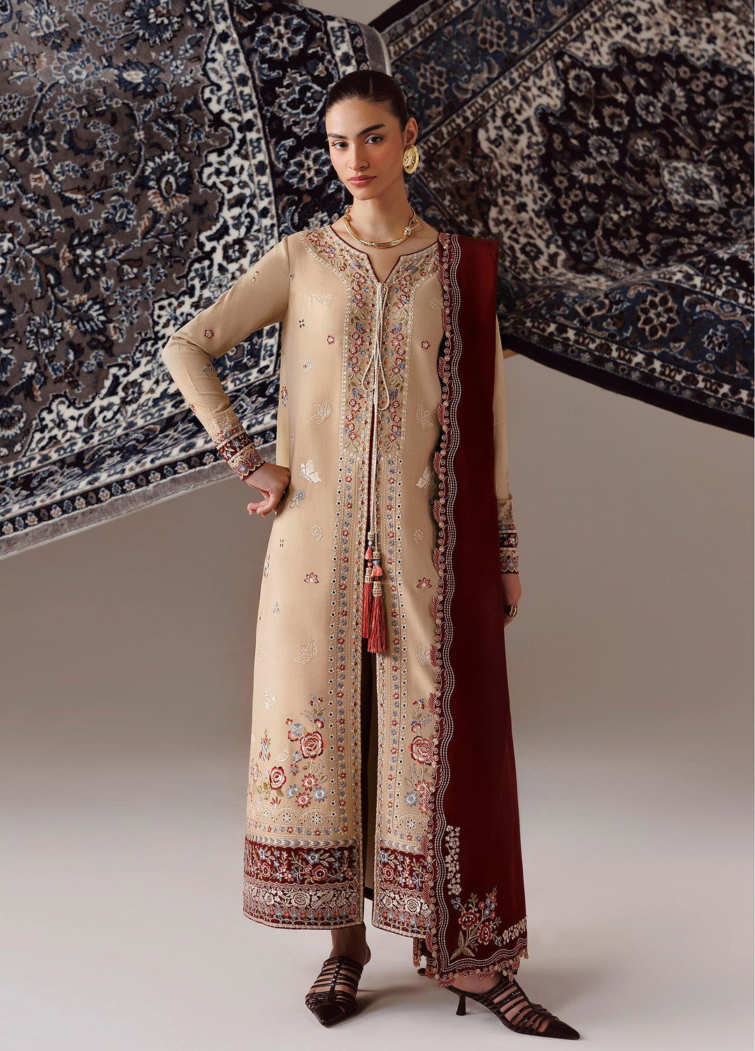 Q line by Qalamkar Unstitched Embroidered Slub Linen 3 Piece Suit QLK26UQL Hamna QLW-16 - Winter Collection