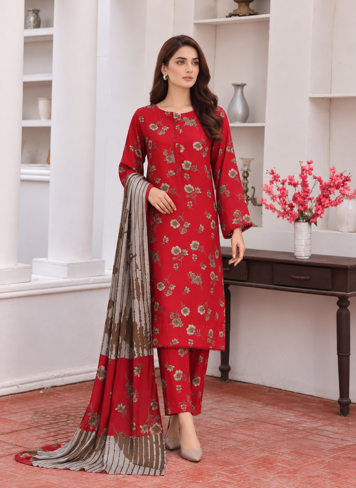 Hz Textiles Unstitched Printed Viscose Twill 3 Piece Suit HZ26UVT VT-5036 - Winter Collection