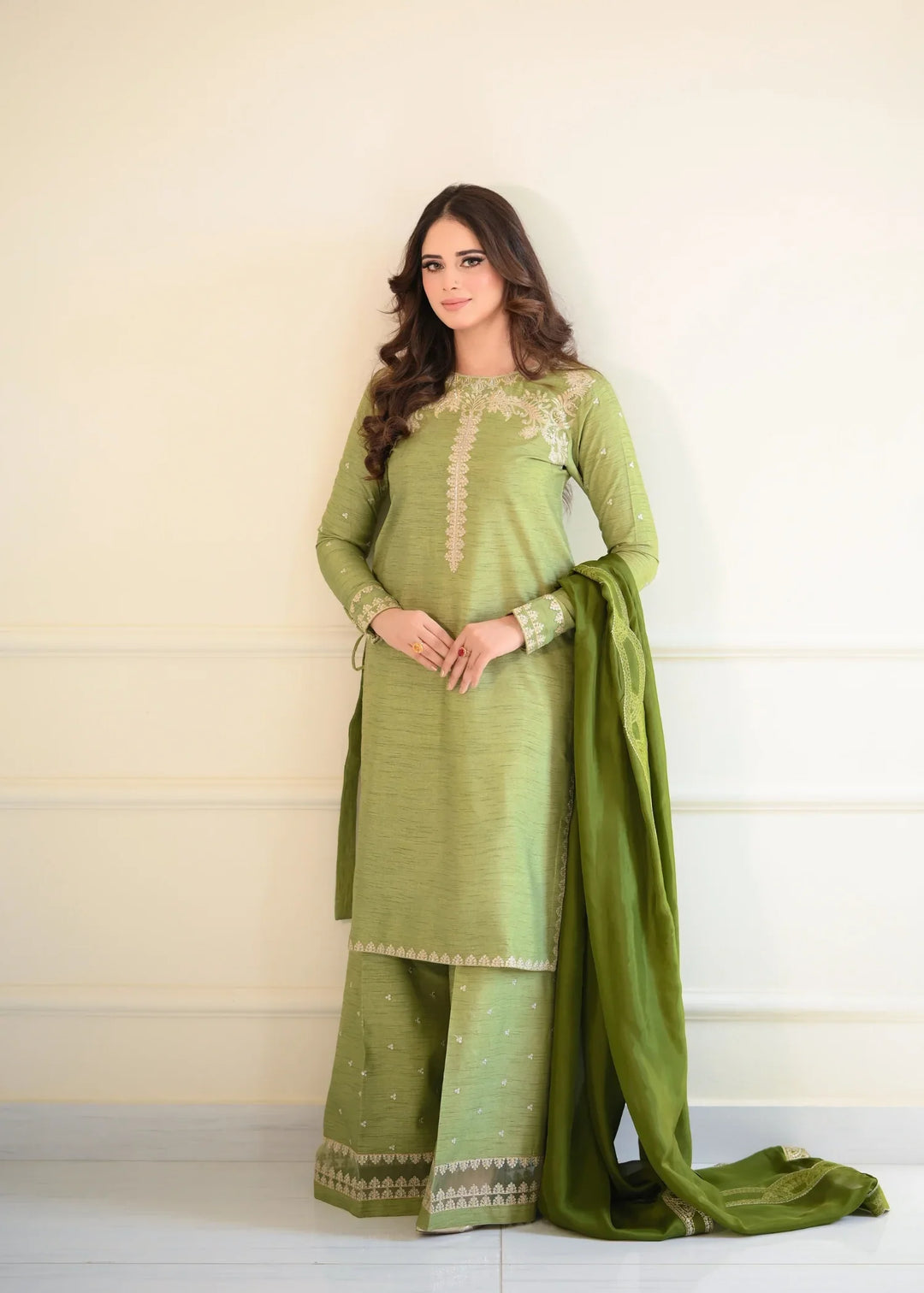 Silk Atelier by Jamni RTW Embroidered Korean Silk 3 Piece Suit MINT CRUSH Festive Collection