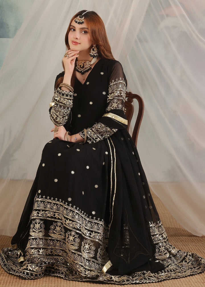 Unss Apparel Women Pret Embroidered Chiffon 3 piece suit Miraal Black - Festive Collection