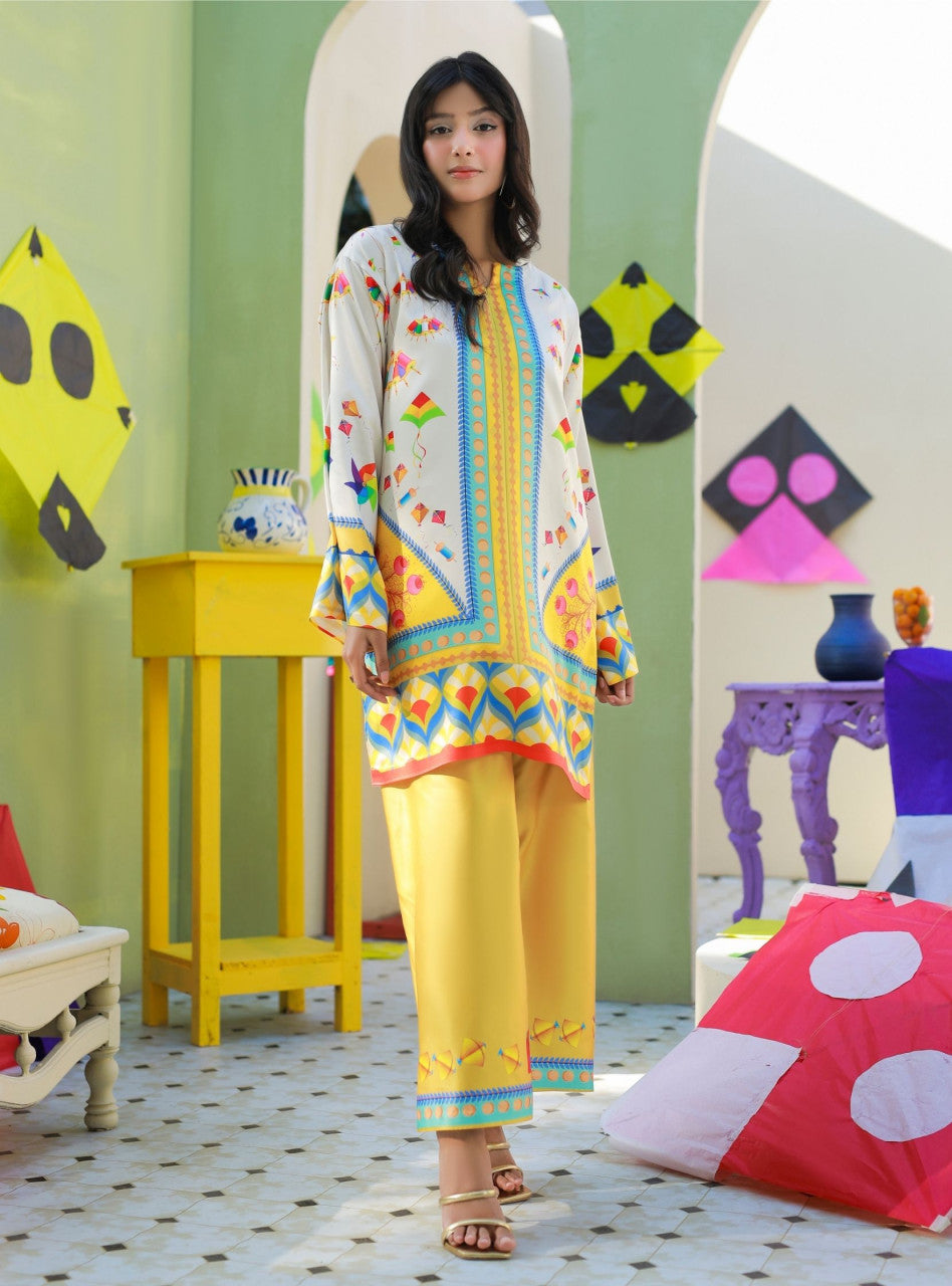 Printnation by Anayra Amal Unstitched Printed Ploy Raw Silk 2 Piece Sky Petals - Casual Collection